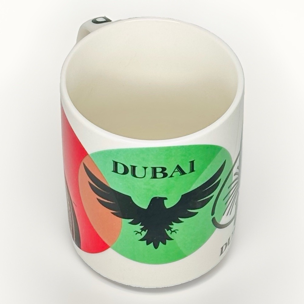 Camello Dubai Souvenir Coffee Mug Falcon Camel Palm Tree United Arab Emirates
